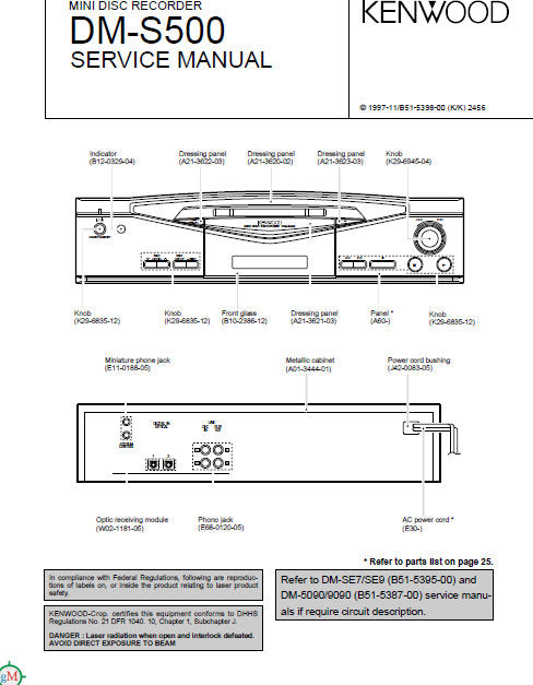 KENWOOD DM-S500 MINI DISC RECORDER SERVICE MANUAL INC PCBS SCHEM DIAGS AND PARTS LIST 24 PAGES ENG