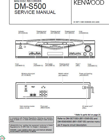 KENWOOD DM-S500 MINI DISC RECORDER SERVICE MANUAL INC PCBS SCHEM DIAGS AND PARTS LIST 24 PAGES ENG