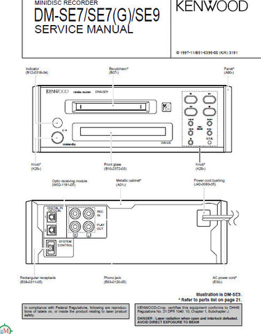 KENWOOD DM-SE7 DM-SE7(G) DM-SE9 MINI DISC RECORDER SERVICE MANUAL INC PCBS SCHEM DIAGS AND PARTS LIST 22 PAGES ENG
