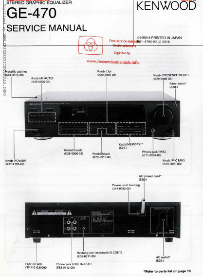 KENWOOD GE-470 STEREO GRAPHIC EQUALIZER SERVICE MANUAL INC BLK DIAG PCBS SCHEM DIAGS AND PARTS LIST 12 PAGES ENG