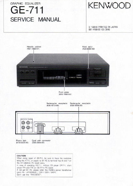 KENWOOD GE-711 GRAPHIC EQUALIZER SERVICE MANUAL INC BLK DIAGS PCBS SCHEM DIAG AND PARTS LIST 22 PAGES ENG