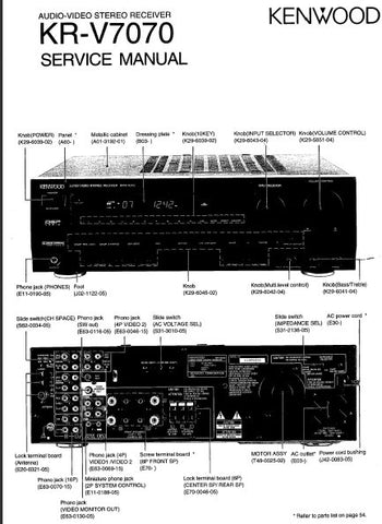KENWOOD KR-V7070 AV STEREO RECEIVER SERVICE MANUAL INC BLK DIAG PCBS SCHEM DIAG AND PARTS LIST 42 PAGES ENG