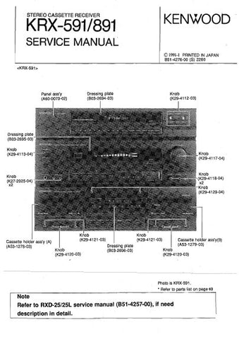 KENWOOD KRX-591 KRX-891 STEREO CASSETTE RECEIVER RXD-25 RXD-25L CASSETTE RECEIVER SERVICE MANUAL INC BLK DIAGS PCBS SCHEM DIAGS AND PARTS LIST 184 PAGES ENG