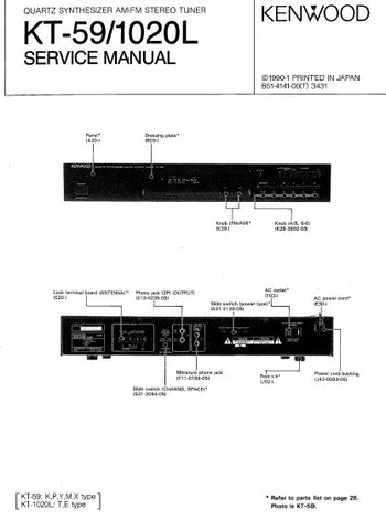 KENWOOD KT-59 KT-1020L QUARTZ SYNTHESIZER AM FM STEREO TUNER SERVICE MANUAL INC BLK DIAG PCBS SCHEM DIAGS AND PARTS LIST 23 PAGES ENG
