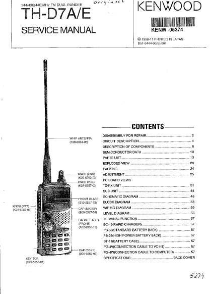 RADIOSHACK REALISTIC TH-D7A TH-D7E 144 430 440 MHz FM DUAL BANDER SERVICE MANUAL INC BLK DIAG PCBS SCHEM DIAGS AND PARTS LIST 60 PAGES ENG