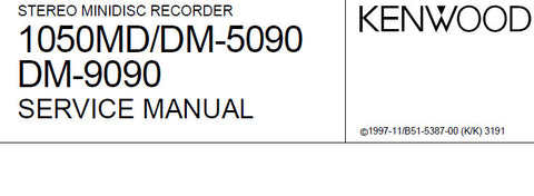 KENWOOD 1050MD DM-9090 DM-5090 STEREO MINIDISC RECORDER SERVICE MANUAL INC BLK DIAG WIRING DIAG PCB'S SCHEM DIAGS AND PARTS LIST 40 PAGES ENG