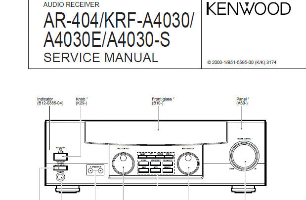 KENWOOD A-4030 A-4030E A-4030S AR-404 AUDIO RECEIVER SERVICE MANUAL INC CONN DIAGS PCB'S SCHEM DIAGS AND PARTS LIST 22 PAGES ENG