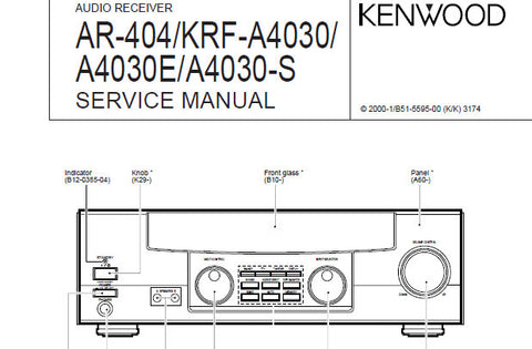 KENWOOD A-4030 A-4030E A-4030S AR-404 AUDIO RECEIVER SERVICE MANUAL INC CONN DIAGS PCB'S SCHEM DIAGS AND PARTS LIST 22 PAGES ENG