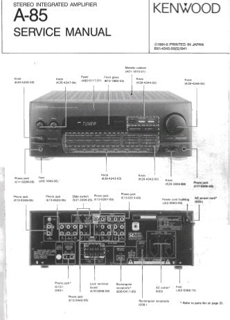 KENWOOD A-85 STEREO INTEGRATED AMPLIFIER SERVICE MANUAL INC BLK