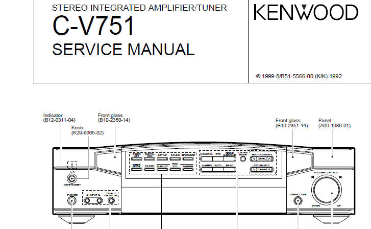 KENWOOD C-V751 STEREO INTEGRATED AMPLIFIER TUNER SERVICE MANUAL INC BLK DIAG WIRING DIAG PCBS SCHEM DIAGS AND PARTS LIST 31 PAGES ENG