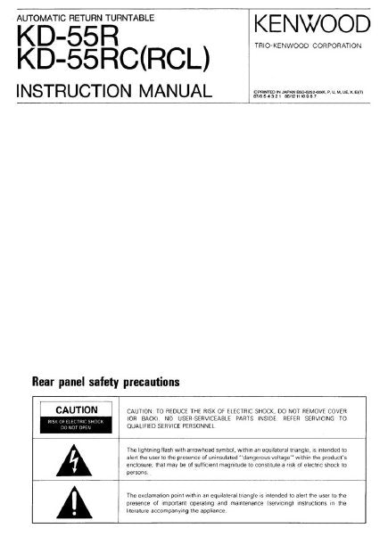 KENWOOD KD-55R KD-55RC KD-55RCL AUTOMATIC RETURN TURNTABLE INSTRUCTION MANUAL INC TRSHOOT GUIDE 8 PAGES ENG