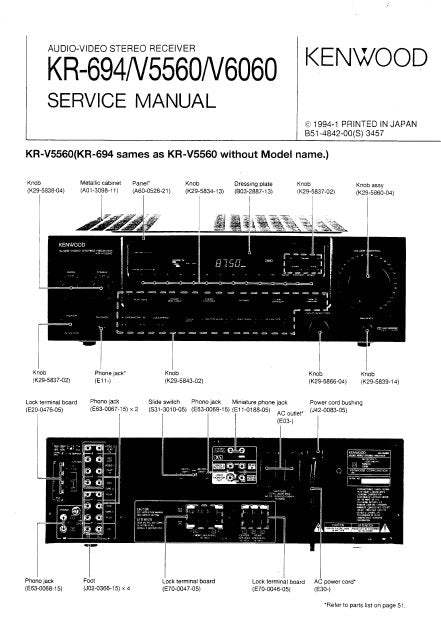 KENWOOD KR-694 KR-V6060 KR-V5560 AV STEREO RECEIVER SERVICE MANUAL INC BLK DIAG PCBS SCHEM DIAG AND PARTS LIST 52 PAGES ENG