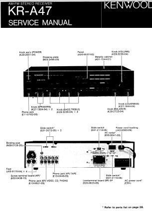 KENWOOD KR-A47 AM FM STEREO RECEIVER SERVICE MANUAL INC BLK AND LEVEL DIAG PCBS SCHEM DIAG AND PARTS LIST 32 PAGES ENG