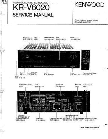 KENWOOD KR-V6020 AV STEREO RECEIVER SERVICE MANUAL INC BLK DIAG SCHEM DIAG AND PARTS LIST 30 PAGES ENG