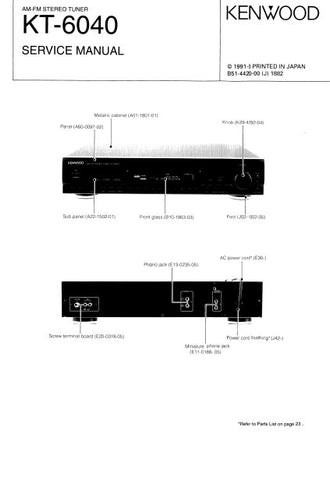 KENWOOD KT-6040 AM FM STEREO TUNER SERVICE MANUAL INC BLK DIAG PCBS SCHEM DIAGS WIRING DIAG AND PARTS LIST 22 PAGES ENG