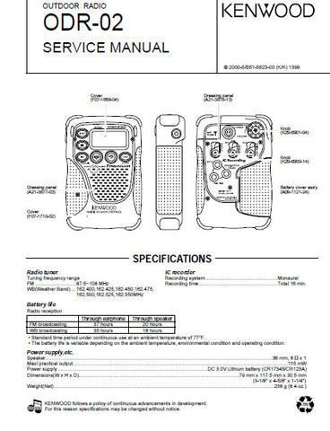 KENWOOD ODR-02 OUTDOOR RADIO SERVICE MANUAL INC PCBS SCHEM DIAGS AND PARTS LIST 16 PAGES ENG