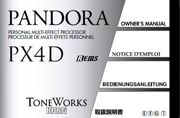 KORG PX4D PANDORA PERSONAL MULTI EFFECT PROCESSOR OWNER'S MANUAL INC CONN DIAG AND TRSHOOT GUIDE 146 PAGES ENG FRANC DEUT