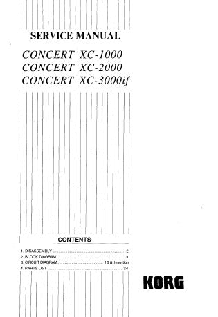 KORG XC-1000 XC-2000 XC3000if CONCERT PIANO SERVICE MANUAL INC BLOCK DIAGS SCHEM DIAGS PCB'S AND PARTS LIST 37 PAGES ENG