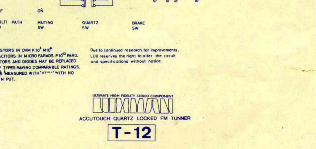 LUXMAN T-12 ACCUTOUCH QUARTZ LOCKED FM STEREO TUNER SCHEMATIC DIAGRAM 2 PAGES ENG