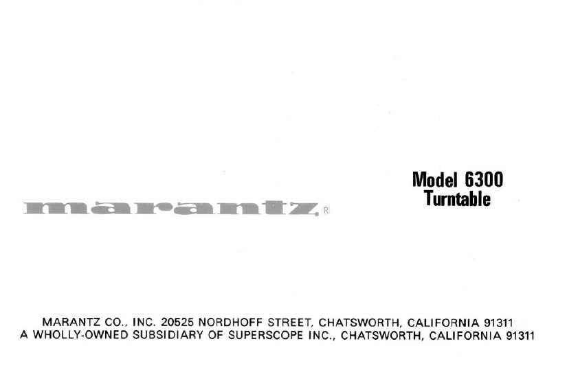 MARANTZ 6300 TURNTABLE HANDBOOK OF INSTRUCTIONS 14 PAGES ENG