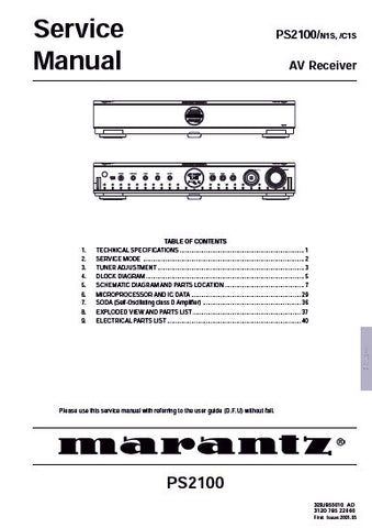 MARANTZ PS2100 AV RECEIVER SERVICE MANUAL INC BLK DIAG PCBS SCHEM DIAGS AND PARTS LIST 35 PAGES ENG