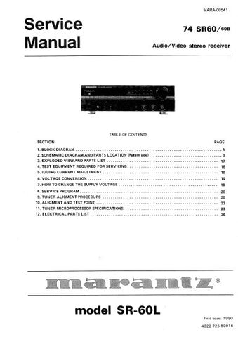 MARANTZ SR-60L 74 SR60 AV STEREO RECEIVER SERVICE MANUAL INC BLK DIAG PCBS SCHEM DIAGS AND PARTS LIST 24 PAGES ENG