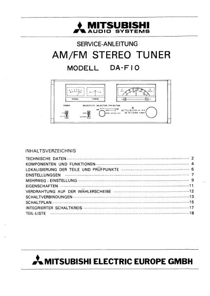 MITSUBISHI DA-F10 AM FM STEREO TUNER SERVICEANLEITUNG MIT VERDRAHTUNG AUF DER WAHLERSCHEIBE SCHALTVERBINDUNGEN SCHALTPLAN UND TEILISTE16 SEITE DEUTSCH