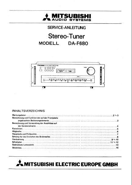 MITSUBISHI DA-F680 STEREO TUNER SERVICEANLEITUNG MIT SCHEMA FURDES ENZEIHEN DES SHALENSEILLES VERDRAHTUNG SCHALTPLAN GEDRUCKTE LEITERPLATTE UND STUCKLISTE 11 SEITE DEUTSCH
