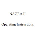 NAGRA II REEL TO REEL TAPE RECORDER OPERATING INSTRCTIONS IN ENG
