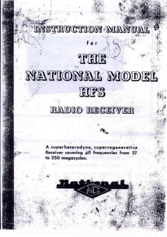 NATIONAL HFS RADIO RECEIVER INSTRUCTION MANUAL BOOK INC SCHEMS 16 PAGES ENG