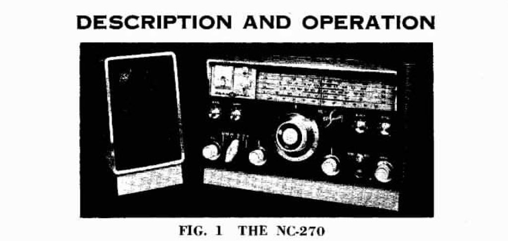 NATIONAL NC-270 RECEIVER DESCRIPTION AND OPRTATION INSTRUCTIONS INC SCHEM DIAG AND PARTS LIST 18 PAGES ENG