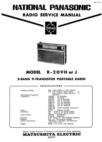 NATIONAL R-209H R-209J 2 BAND 9 TRANSISTOR PORTABLE RADIO SERVICE MANUAL INC PCBS SCHEM DIAG AND PARTS LIST 10 PAGES ENG