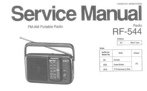 NATIONAL RF-544 FM AM PORTABLE RADIO SERVICE MANUAL INC SCHEM DIAG PCB AND WIRING CONN DIAG AND PARTS LIST 12 PAGES ENG