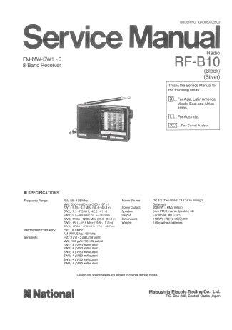 NATIONAL RF-B10 FM MW SW 8 BAND RECEIVER SERVICE MANUAL INC SCHEM DIAG PCB'S AND PARTS LIST 8 PAGES ENG