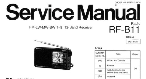 NATIONAL RF-B11 FM LW MW SW 1-9 12 BAND RECEIVER SERVICE MANUAL INC SCHEM DIAG PCB AND WIRING CONN DIAG AND PARTS LIST 13 PAGES ENG