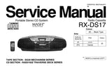 NATIONAL RX-DS17 PORTABLE STEREO CD SYSTEM SERVICE MANUAL INC WIRING CONN DIAG PCB'S SCHEM DIAGS TRSHOOT GUIDE AND PARTS LIST 36 PAGES ENG