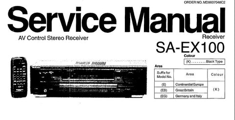 NATIONAL SA-EX100 AV CONTROL STEREO RECEIVER SERVICE MANUAL INC TRSHOOT GUIDE SCHEM DIAGS BLK DIAG WIRING CONN DIAG PCB'S AND PARTS LIST 36 PAGES ENG