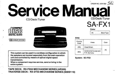 NATIONAL SA-FX1 CD CASSETTE TAPE DECK TUNER SERVICE MANUAL INC CONN DIAGS TRSHOOT GUIDES SCHEM DIAGS PCB'S WIRING CONN DIAG BLK DIAGS AND PARTS LIST 110 PAGES ENG