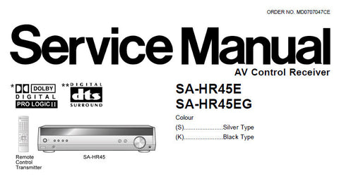 NATIONAL SA-HR45E SA-HR45EG AV CONTROL RECEIVER SERVICE MANUAL INC CONN DIAG WIRING CONN DIAG BLK DIAG SCHEM DIAGS PCB'S AND PARTS LIST 75 PAGES ENG