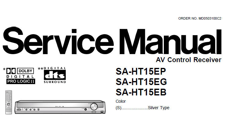 NATIONAL SA-HT15EP SA-HT15EG SA-HT15EB AV CONTROL RECEIVER SERVICE MANUAL INC BLK DIAG SCHEM DIAGS PCB'S WIRING CONN DIAG AND PARTS LIST 59 PAGES ENG
