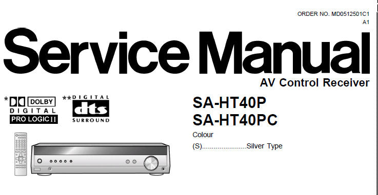 NATIONAL SA-HT40P SA-HT40PC AV CONTROL RECEIVER SERVICE MANUAL INC WIRING DIAGS BLK DIAG SCHEM DIAGS PCB'S AND PARTS LIST 73 PAGES ENG