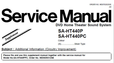 NATIONAL SA-HT440P SA-HT440PC DVD HOME THEATER SOUND SYSTEM SERVICE MANUAL INC BLK DIAG SCHEM DIAG PCB'S AND PARTS LIST 9 PAGES ENG