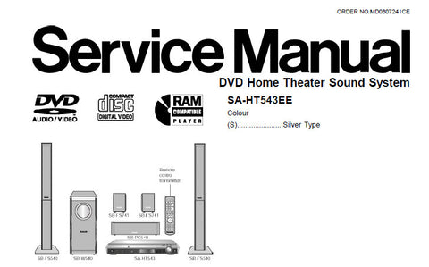 NATIONAL SA-HT543EE DVD HOME THEATER SOUND SYSTEM SERVICE MANUAL INC  WIRING CONN DIAG BLK DIAGS SCHEM DIAGS PCB'S TRSHOOT GUIDE AND PARTS LIST 115 PAGES ENG