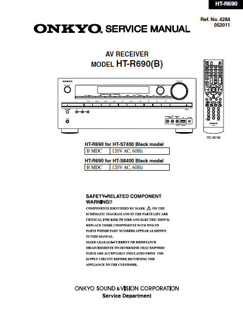 ONKYO HT-R690 (B) AV RECEIVER SERVICE MANUAL INC BLK DIAGS SCHEM DIAGS AND PARTS LIST 130 PAGES ENG