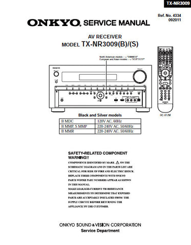 ONKYO TX-NR3009(B) TX-NR3009(S) AV RECEIVER SERVICE MANUAL INC BLK DIAGS SCHEM DIAGS AND PARTS LIST 228 PAGES ENG