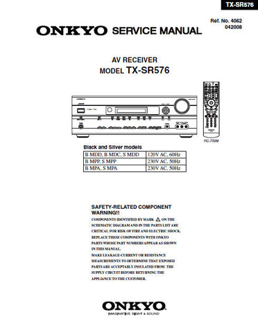 ONKYO TX-SR576 AV RECEIVER SERVICE MANUAL INC BLK DIAGS SCHEM DIAGS AND PARTS LIST 106 PAGES ENG