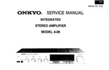 ONKYO A-08 INTEGRATED STEREO AMPLIFIER SERVICE MANUAL INC BLK DIAG SCHEM DIAG AND PARTS LIST 8 PAGES ENG