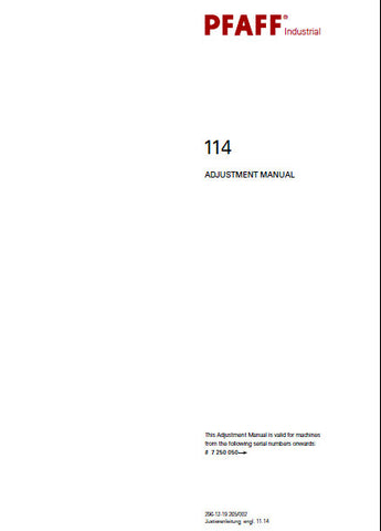 PFAFF 114 SEWING MACHINE SERVICE MANUAL BOOK 20 PAGES ENG