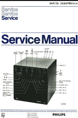 PHILIPS 22AH780 AM FM STEREO RECEIVER SERVICE MANUAL INC PCBS SCHEM DIAGS AND PARTS LIST 16 PAGES ENG DEUT FRANC NL SW DK ITAL NW SF