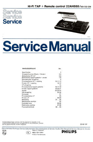 PHILIPS 22AH888 HIFI SERVICE MANUAL INC PCBS SCHEM DIAGS AND PARTS LIST 35 PAGES NL